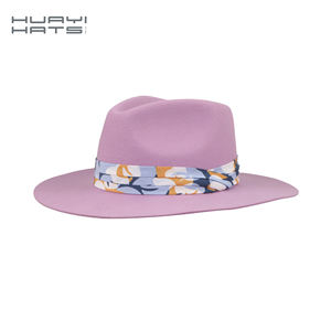 Huayi 브랜드 하이 퀄리티 사용자 정의 봄 여러 가지 빛깔의 여자 100% 울 와이드 뻣뻣한 챙 페도라 노란색 펠트 모자 - Product Image 4
