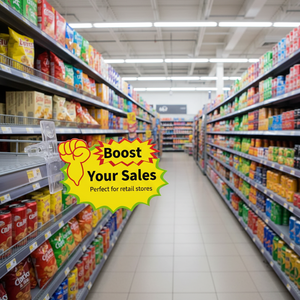 Customizable supermarket promotional billboards with colorful explosion stickers and different fonts. - Product Image 2