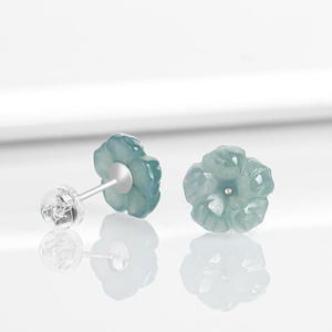 Pendientes de Jadeíta Natural con Pétalos Azules, Plata S925 con Incrustaciones, Incluye Certificado de Tasación D630 - Product Image 4