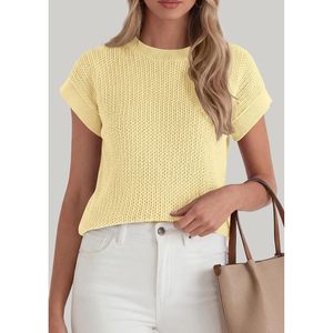 Chaleco de punto para mujer, top de ganchillo transpirable con manga casquillo, atuendo de verano, amarillo claro, ropa casual - Product Image 6