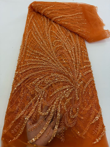 Tela de Encaje con Cuentas NI.AI, Tela de Red con Flores y Lentejuelas, Tela Bordada Asoebi para Vestidos de Fiesta - Product Image 5