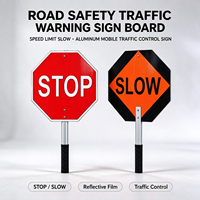 Panneau de signalisation routière mobile portable STOP/SLOW en aluminium réfléchissant, octogonal, type losange, pour la sécurité routière, vente en gros