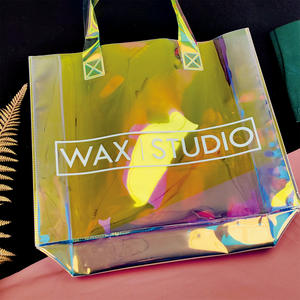 Bolsas transparentes personalizadas con mango de algodón grueso, bolso de compras impermeable de Pvc a la moda, bolso de playa transparente con holograma - Product Image 2