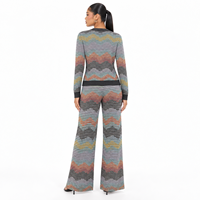 Costume de bureau élégant pour femme, style colorblock rayé, col en V, manches longues, simple boutonnage, anti-boulochage, pantalon évasé, idéal pour l'été