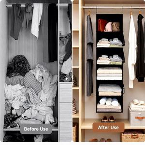 5 Tier Wardrobe Hanging <b>Box</b>, Foldable, with 2 Side Pockets, Portable Clothes <b>Storage</b> <b>for</b> Bedroom, Wardrobe - Product Image 4