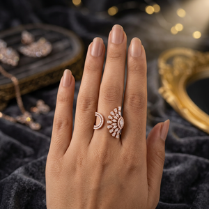 Luxury 14k Gold Diamond <b>Ring</b> Women's Marquise and round Cut Natural Stone Wedding Jewelry Fashion Statement Piece - Product Image 1