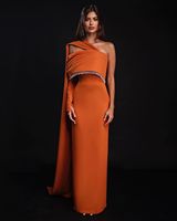 Mily mariée ML077 luxe Orange Satin sirène une épaule Sexy fête Orange robes dos fente avec cristal soirée Abaya robe
