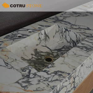 Meuble-lavabo double <span class=keywords><strong>vasque</strong></span> <span class=keywords><strong>en</strong></span> marbre Calacatta Viola sur mesure avec meuble <span class=keywords><strong>en</strong></span> <span class=keywords><strong>bois</strong></span> et plateau <span class=keywords><strong>en</strong></span> pierre naturelle pour salle de bain décorative - Product Image 3