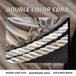20% Polyester 80% Cotton 8 mm 3 Strands Double Color <b>Braided</b> Cord Tassel Golden Metallic Trim for Curtain Sofa Cushion - Product Image 2