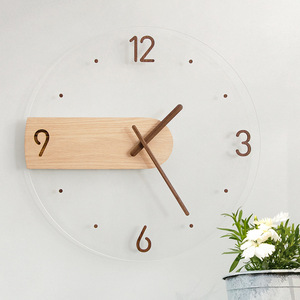 Minimalist Nordic Wall <b>Clock</b> Solid Wood Acrylic Round <b>Silent</b> Living Room Home Decorative Modern Design - Product Image 2