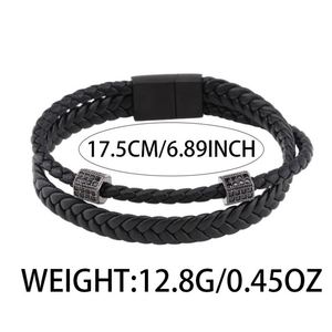 2025 Men's Fashion <b>Bracelet</b> Handmade Stainless Steel Male Cross-Border Woven <b>Leather</b> Buckle Magnetic <b>Bracelet</b> - Product Image 5