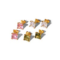 Nouvelles boucles d'oreilles en zircon carré en acier inoxydable or 18 carats pour femmes