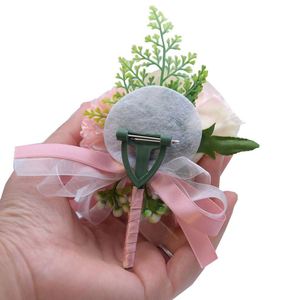 Bouquet de mariée style coréen pour mariage en forêt, corsage de fleurs artificielles en soie rose, décoration de cérémonie - Product Image 3