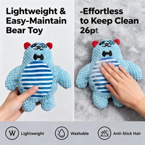 Jouet à mâcher couineur en peluche ours bleu clair mignon pour animaux de compagnie - Velours ananas avec oreilles rouges et nœud papillon noir pour petits et moyens animaux de compagnie, usage quotidien décontracté - Product Image 6
