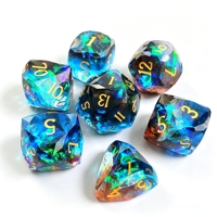 Jeu de dés polyédriques en résine multicolores 7 pièces, effet holographique iridescent, pour jeux de rôle de table DND, TRPG, COC