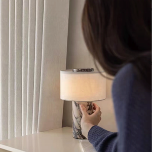 Lampe de bureau LED sans fil rechargeable, minimaliste et luxueuse, avec abat-jour en lin et pierre naturelle, pour la maison, l'hôtel, le bureau et la table de chevet - Product Image 3