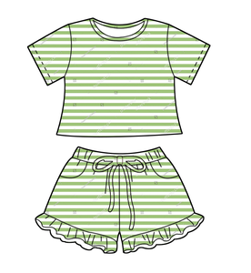 T-shirt a righe a maniche corte <span class=keywords><strong>per</strong></span> neonate e <span class=keywords><strong>pantaloncini</strong></span> con volant, set casual in 2 pezzi, abbigliamento traspirante <span class=keywords><strong>per</strong></span> le uscite quotidiane e il relax - Product Image 4