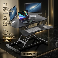 Bureau debout réglable en hauteur noir, table de travail assis-debout 80 x 40 cm, réglage infini pour le bureau