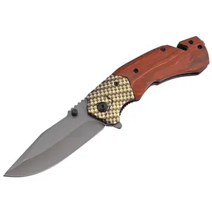 Engraved Rosewood Handle Titanium Folding Steel Blade Camping Survival Tactical Pocket Knife