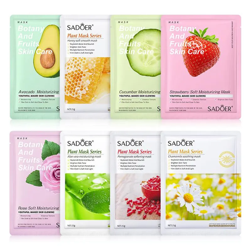 OEM SADOER korean aloe vera sheet mask face skin care products organic avocado strawberry honey rose moisturizing facial mask