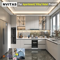 Ensemble de meubles de cuisine modulaires modernes en contreplaqué, portes Shaker, finition stratifiée, quartz, vente en gros directe usine