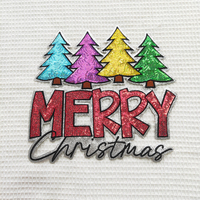 Desain baru kustom grosir pohon Natal Selamat Natal besar payet berkilau tambalan bordir disetrika untuk pakaian pakaian