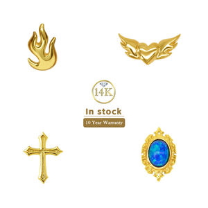 Boucles d'oreilles clous en or massif jaune et blanc 14k 18k, motif croix de feu, sans filetage, pour cartilage, piercing - Product Image 1