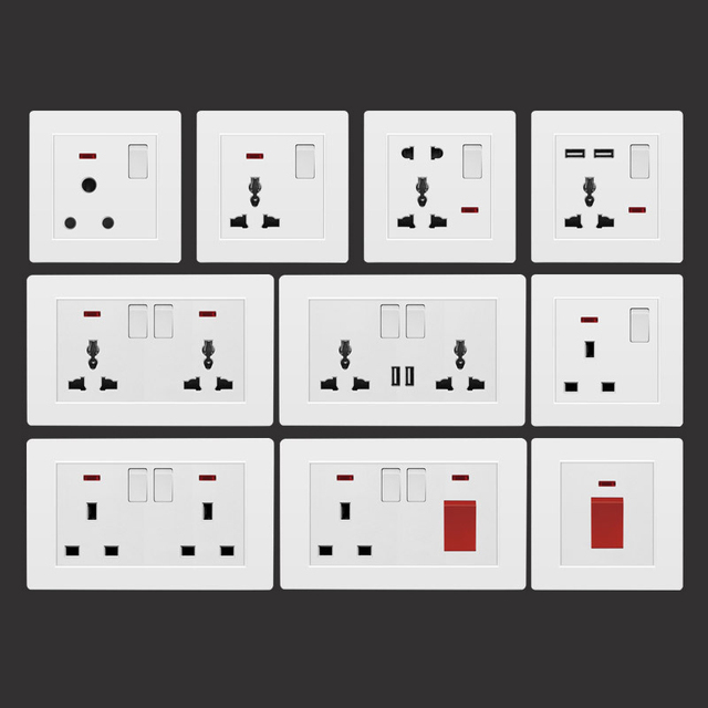 Touchmi Wholesale Modern Design EU/UK Standard  Electrical Triple 3 Pole Usb Universal Light Wall Socket Switches and Socket