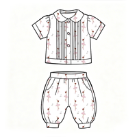 Ensemble 2 pièces personnalisé OEM ODM pour bébé et tout-petit, imprimé panda, col Peter Pan, haut à manches courtes et pantalon lanterne, tenue décontractée pour enfants