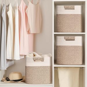 <span class=keywords><strong>Cestas</strong></span> de Almacenamiento Cúbicas Hechas a Mano, Paquete de 3, <span class=keywords><strong>Cestas</strong></span> Tejidas de Cuerda de Algodón de 13 Pulgadas para Sala de Estar con Asas - Product Image 2