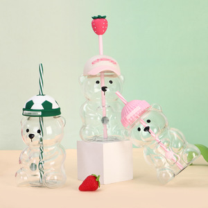 Gobelet en verre en forme d'ours avec paille, grande capacité, compatible micro-ondes, cadeau de fête - Product Image 2