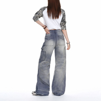 Jeans décontractés vintage style rétro, déchirés, à pattes larges et droites, style cargo, polyvalents, pour hommes et femmes
