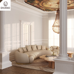 Luxury Furniture Supplier Leather Set Beige Curved High End Velvet Luxury Set DV-SOLEIL-01-BOCAS Genuine Leather Living Room Sof - Product Image 5