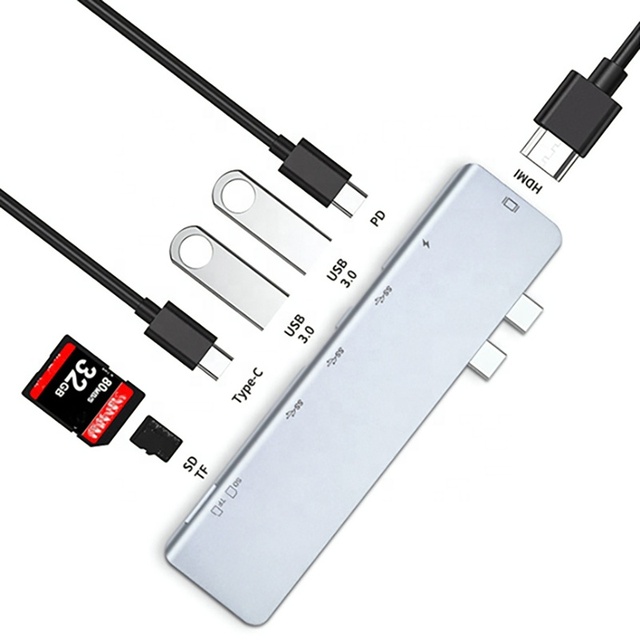 7 in 1 Hub Multiport Dual USB C Type C Type-C 4K 30Hz HDMI USB 3.0 USB3.0 TF SD Adapter Hub Docking Station for Macbook Pro