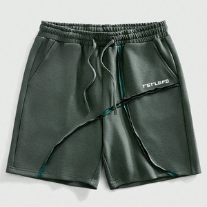 2026 OEM Men Heavyweight Cotton Sweat Shorts Deconstructed Raw Seam Streetwear Hip Hop <b>Drawstring</b> Elastic Waist Custom - Product Image 2