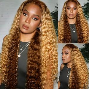 250% densité miel blond 13x6 vague profonde dentelle avant perruques cheveux humains pré plumé HD Transparent dentelle perruques pour les femmes perruque colorée - Product Image 3