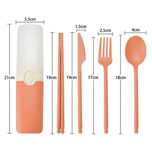 Ensemble de couverts en paille durable, quatre pièces, couteau, fourchette, cuillère, baguettes, design minimaliste, voyage en plein air, camping, cadeau portable - Product Image 5