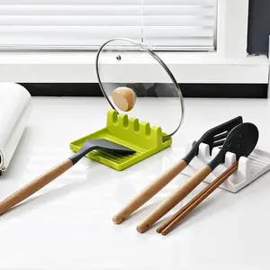 耐热厨房用具支架勺子勺子钳子硅胶用具托，带滴水垫，适用于多种用具
