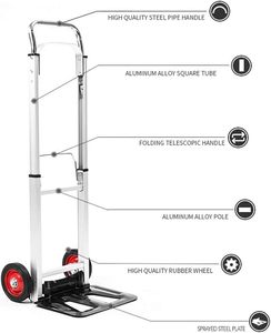 Aanpasbare Draagbare Opvouwbare Aluminium Tweewielig Platform Industrieel Gereedschap Trolley 90Kg Laden Ijzeren Rubber Winkelwagen - Product Image 2