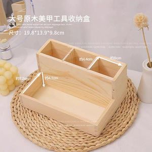 Japanese Style Wooden Nail Art Storage <b>Box</b> 4 In 1 Multi Functional Desktop Organizer For <b>Makeup</b> Tools And Accessories - Product Image 2