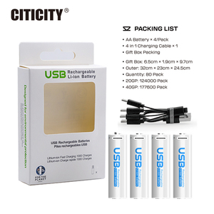 CITICITY Paquete de 4 Baterías Recargables USB AA de 3885mWh, 1.5V, 1200+ Ciclos, para Juguetes y Electrónica Doméstica - Product Image 1