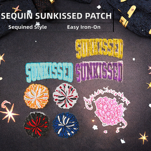 Small Sequin SUNKISSED AMEN Iron-On PVC Embroidered Patches with <b>Glitter</b> for DIY Crafts Hats Bags & Badges - Product Image 2