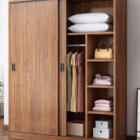 Armoire moderne en teck avec porte coulissante, 3 tiroirs et étagères ouvertes, placard pour chambre à coucher, maison, hôtel, appartement