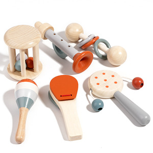 Juego de Instrumentos Musicales de Madera al por Mayor, Juguetes de Madera, Corneta, Castañuela, Maraca, Sonajeros, Juego de 6 Piezas - Product Image 3