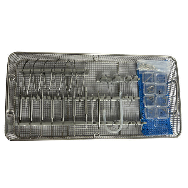 SY-XN12 Complete Microsurgery Instrument Set  Stainless Steel  Kit with Sterilization Basket for Ophthalmic & Vascular Surgery