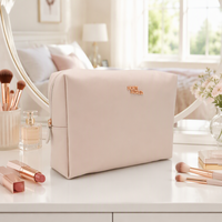 Pochette de voyage personnalisée en PVC grande capacité, résistante à l'eau, avec plaque logo, pour cosmétiques et soins de la peau, avec fermeture éclair