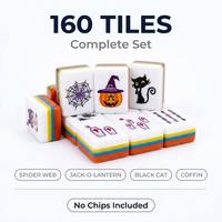 Jeu de Mahjong Américain d'Halloween : Tuiles en Acrylique Orange Citrouille, Supports Fantôme et Joker, Jeu de Mahjong pour Fêtes Horribles, Vente en Gros