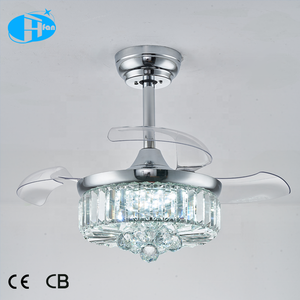 Ventilateur de plafond en cristal au design moderne européen, lumière LED blanc chaud et <span class=keywords><strong>télécommande</strong></span> argentée, lustre DC 40W avec fonctions rétractables - Product Image 3