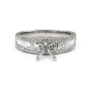 แหวนหมั้นเพชร18K สีขาวทองแท้เครื่องประดับเพชร Baguette กึ่งภูเขาแหวนแต่งงานแหวนหมั้นสำหรับผู้หญิง
