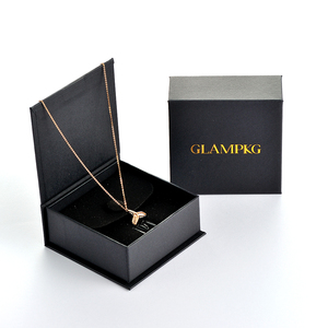 GLAMPKG Microfiber Button Pouch Emboss Logo Custom Gold Logo Book Style <b>Paper</b> Jewelry Magnetic Box With Black Foam Insert - Product Image 5